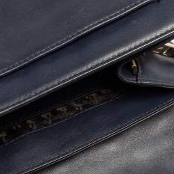 Pre Owned Karl Lagerfeld Blue/Black Leather and Tweed K/Kuilted Flap Shoulder Bag