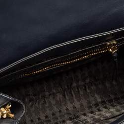 Pre Owned Karl Lagerfeld Blue/Black Leather and Tweed K/Kuilted Flap Shoulder Bag