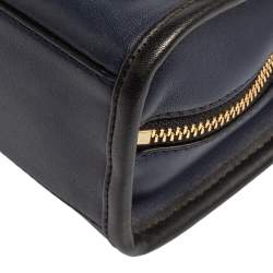 Pre Owned Karl Lagerfeld Blue/Black Leather and Tweed K/Kuilted Flap Shoulder Bag