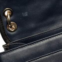 Pre Owned Karl Lagerfeld Blue/Black Leather and Tweed K/Kuilted Flap Shoulder Bag