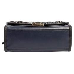 Pre Owned Karl Lagerfeld Blue/Black Leather and Tweed K/Kuilted Flap Shoulder Bag