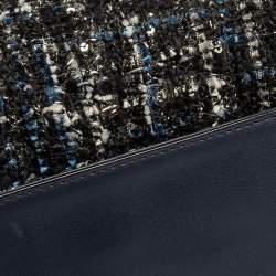 Pre Owned Karl Lagerfeld Blue/Black Leather and Tweed K/Kuilted Flap Shoulder Bag