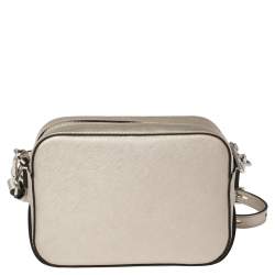 Pre Owned Karl Lagerfeld Metallic Silver Leather Camera Crossbody Bag