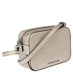 Pre Owned Karl Lagerfeld Metallic Silver Leather Camera Crossbody Bag