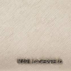 Pre Owned Karl Lagerfeld Metallic Silver Leather Camera Crossbody Bag