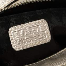 Pre Owned Karl Lagerfeld Metallic Silver Leather Camera Crossbody Bag