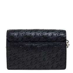 Karl Lagerfeld Black Signature Embossed Leather Flap Shoulder Bag