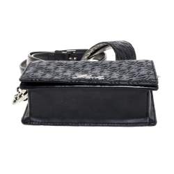Karl Lagerfeld Black Signature Embossed Leather Flap Shoulder Bag