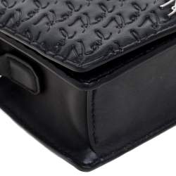Karl Lagerfeld Black Signature Embossed Leather Flap Shoulder Bag