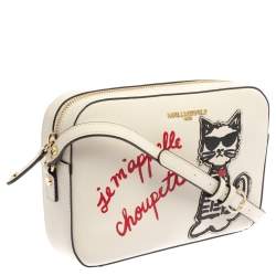 Pre Owned Karl Lagerfeld White Leather Maybelle Choupette Crossbody Bag             