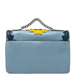 Karl Lagerfeld Blue/Yellow Leather K/Klassik Zigzag Shoulder Bag