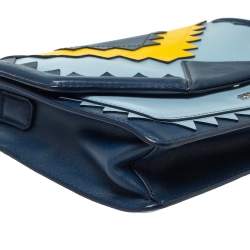 Karl Lagerfeld Blue/Yellow Leather K/Klassik Zigzag Shoulder Bag