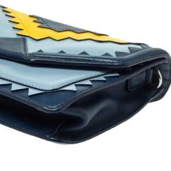 Karl Lagerfeld Blue/Yellow Leather K/Klassik Zigzag Shoulder Bag