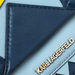Karl Lagerfeld Blue/Yellow Leather K/Klassik Zigzag Shoulder Bag