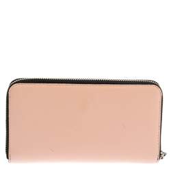 Pre Owned Karl Lagerfeld Pink/Black Leather Choupette Zip Around Continental Wallet