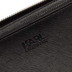 Pre Owned Karl Lagerfeld Pink/Black Leather Choupette Zip Around Continental Wallet