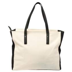 Pre Owned Karl Lagerfeld Cream White/Black Canvas Rue St Guillaume Tote