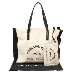 Pre Owned Karl Lagerfeld Cream White/Black Canvas Rue St Guillaume Tote