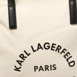 Pre Owned Karl Lagerfeld Cream White/Black Canvas Rue St Guillaume Tote