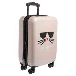 Pre Owned Karl Lagerfeld Light Pink Plastic Kat Expandable 4 Wheel Luggage
