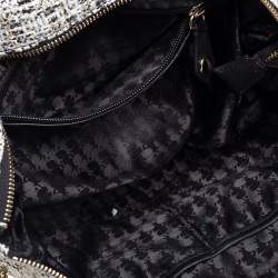 Karl Lagerfeld White/Black Tweed and Leather Kris Bow Tote