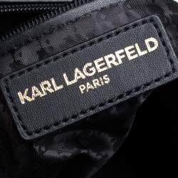 Karl Lagerfeld White/Black Tweed and Leather Kris Bow Tote