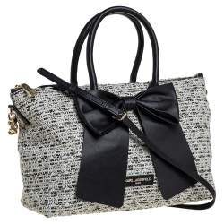 Karl Lagerfeld White/Black Tweed and Leather Kris Bow Tote