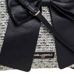 Karl Lagerfeld White/Black Tweed and Leather Kris Bow Tote