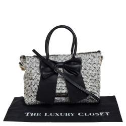 Karl Lagerfeld White/Black Tweed and Leather Kris Bow Tote