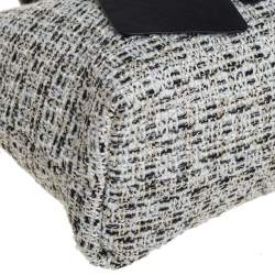 Karl Lagerfeld White/Black Tweed and Leather Kris Bow Tote