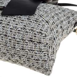 Karl Lagerfeld White/Black Tweed and Leather Kris Bow Tote