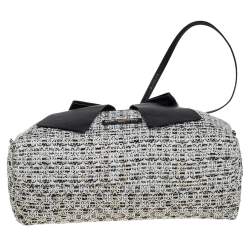 Karl Lagerfeld White/Black Tweed and Leather Kris Bow Tote