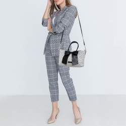 Karl Lagerfeld White/Black Tweed and Leather Kris Bow Tote