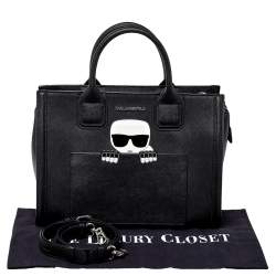 Pre Owned Karl Lagerfeld Black Saffiano Leather K/Ikonik Tote