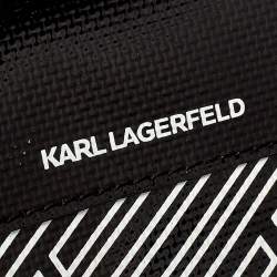 Karl Lagerfeld Black/White Logo Print Patent Vinyl and Leather Open Tote