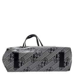 Karl Lagerfeld Black/White Logo Print Patent Vinyl and Leather Open Tote
