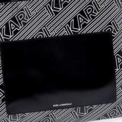 Karl Lagerfeld Black/White Logo Print Patent Vinyl and Leather Open Tote