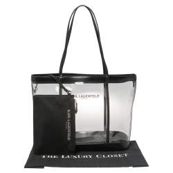 Pre Owned Karl Lagerfeld Black PVC and Leather Clear Swim Tote