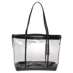 Pre Owned Karl Lagerfeld Black PVC and Leather Clear Swim Tote