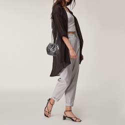 Karl Lagerfeld Metallic Silver Leather K/Rocky Studs Drawstring Bag           