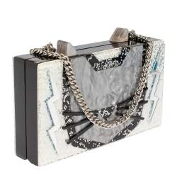 Karl Lagerfeld Black/Silver Glitter Acrylic Choupette Minaudiere Chain Box Clutch