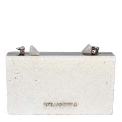 Karl Lagerfeld Black/Silver Glitter Acrylic Choupette Minaudiere Chain Box Clutch