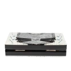 Karl Lagerfeld Black/Silver Glitter Acrylic Choupette Minaudiere Chain Box Clutch
