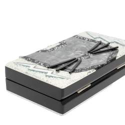 Karl Lagerfeld Black/Silver Glitter Acrylic Choupette Minaudiere Chain Box Clutch