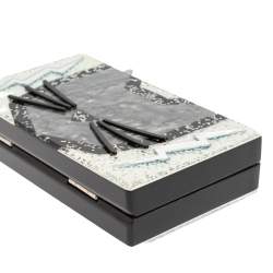 Karl Lagerfeld Black/Silver Glitter Acrylic Choupette Minaudiere Chain Box Clutch