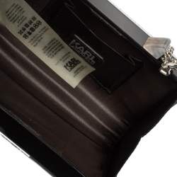 Karl Lagerfeld Black/Silver Glitter Acrylic Choupette Minaudiere Chain Box Clutch