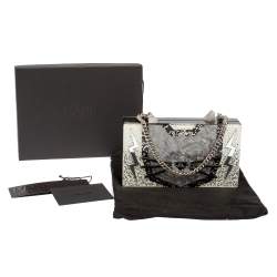 Karl Lagerfeld Black/Silver Glitter Acrylic Choupette Minaudiere Chain Box Clutch