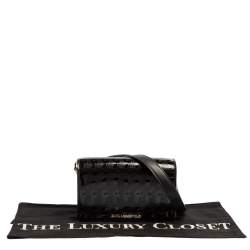 Pre Owned Karl Lagerfeld Black Logo Embossed Patent Leather Flap Shoulder Bag