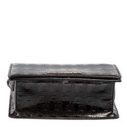 Pre Owned Karl Lagerfeld Black Logo Embossed Patent Leather Flap Shoulder Bag