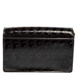 Pre Owned Karl Lagerfeld Black Logo Embossed Patent Leather Flap Shoulder Bag